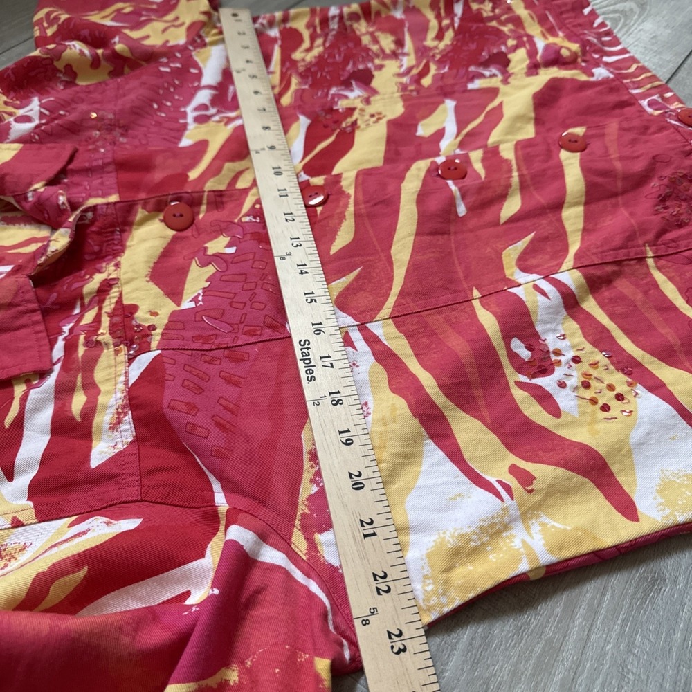 Vtg Choices Womans L 100% Cotton Colorful Button Up Jacket Sequins Red Yellow - Picture 9 of 16